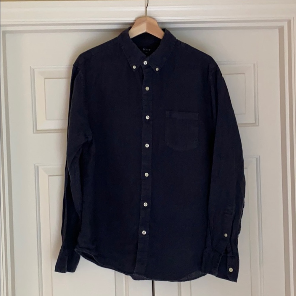 J Crew Dark Navy Linen Buttondown